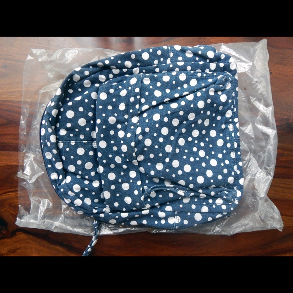 Basic Canvas School Backpack Blue White Polka Dot - image 2